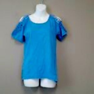 Tribal Crochet and cold shoulder blue shirt